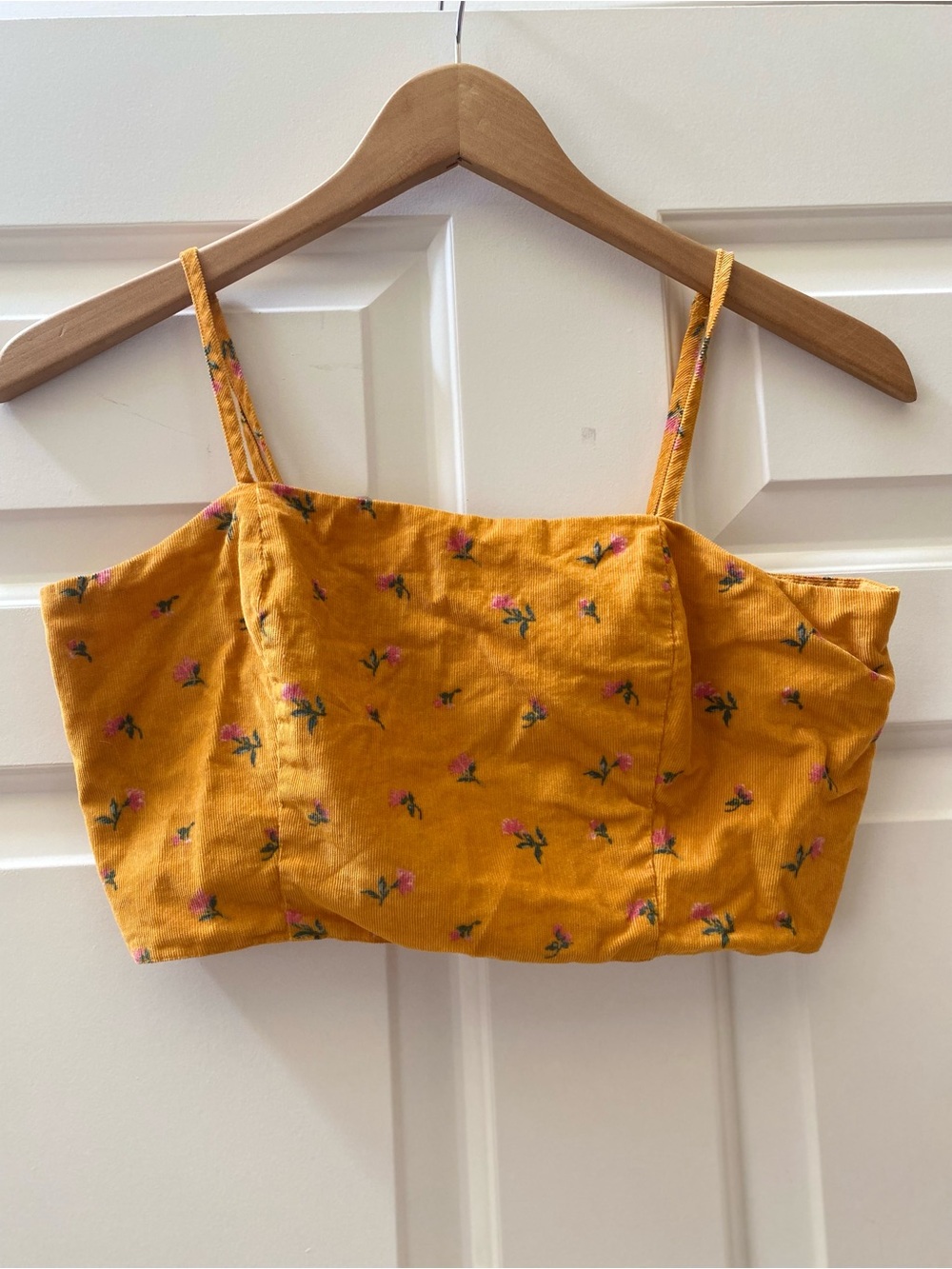 American Eagle Crop Top Floral Ribbed Summer Festival Tank S 100% Cotton